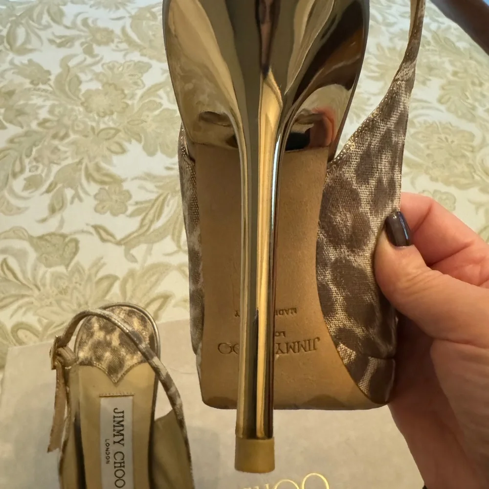 Jimmy Choo Open Toe Pumps Slingback Heels Leopard Shimmer Leather 36 - Picture 6 of 7